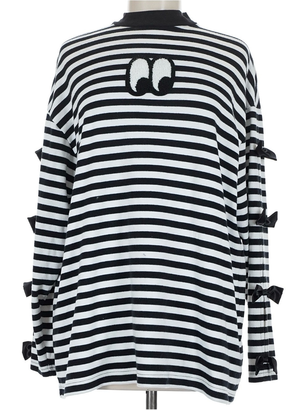 Lazy Oaf Black and White Striped Long Sleeve Top with Eyeball Patch